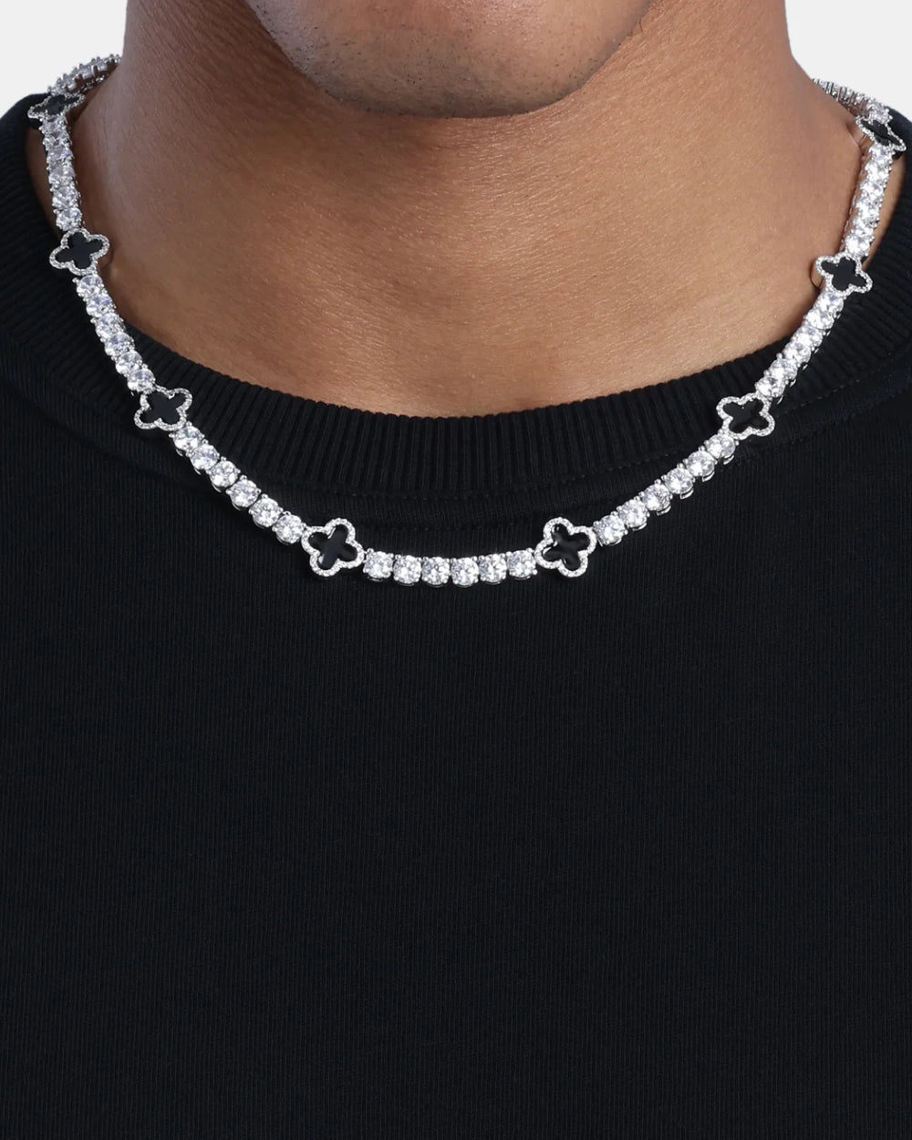 MOISSANITE BLACK CLOVER TENNIS CHAIN.