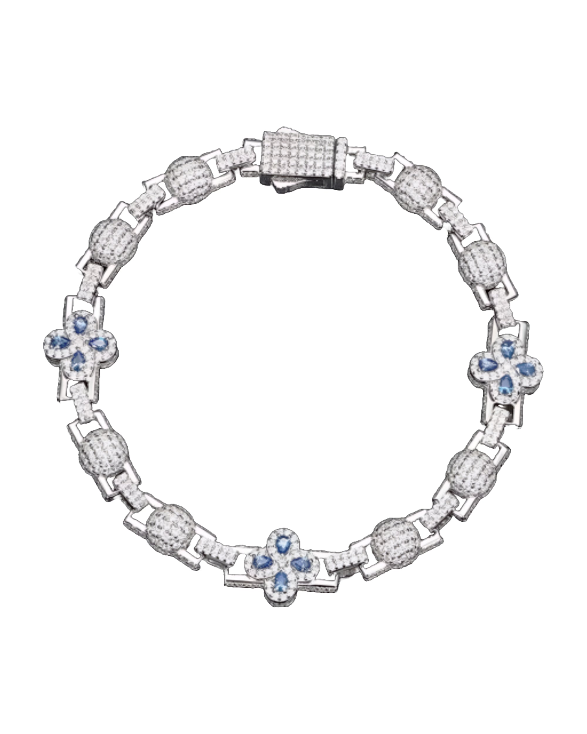 MOISSANITE BLUE CLOVER LINK BRACELET.